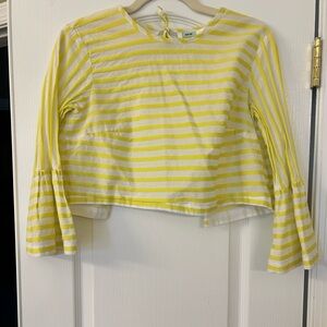 Urban Outfitters Yellow and White Striped Swim Crop Top Open-back Coverup